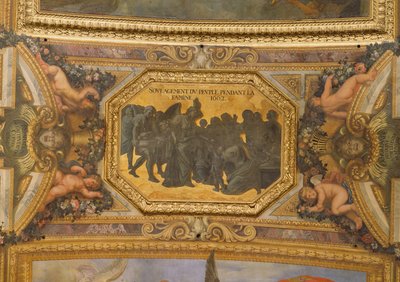 Hjelper folket under hungersnøden i 1662, takmaleri fra Galerie des Glaces av Charles Le Brun