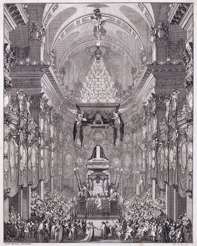 Mausoleet til Oratoire du Louvre, Rue Saint-Honore, til minne om den franske statsmannen Pierre Seguier, mai 1672, ca. 1770-1780 (gravering) av Charles Le Brun