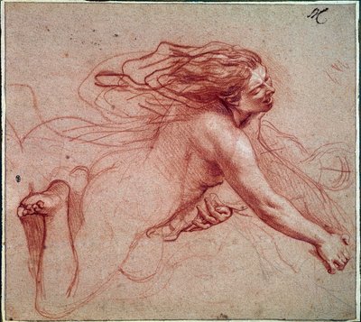 Naken kvinne på knærne. Tegning av Charles Lebrun av Charles Le Brun