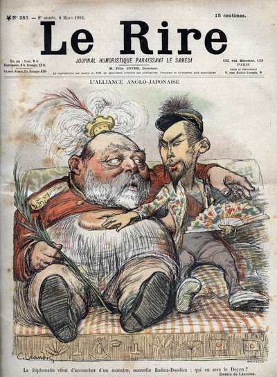 Anglo-Japanese Alliance (Japansk Anglo 1902) Diplomati har nettopp født et monster, ny Radica-Doodica: hvem blir dekan? - Kong Edward VII - KARIKATUR 1902 av Charles LEANDRE (1862-1934) for The Laughter av Charles Leandre