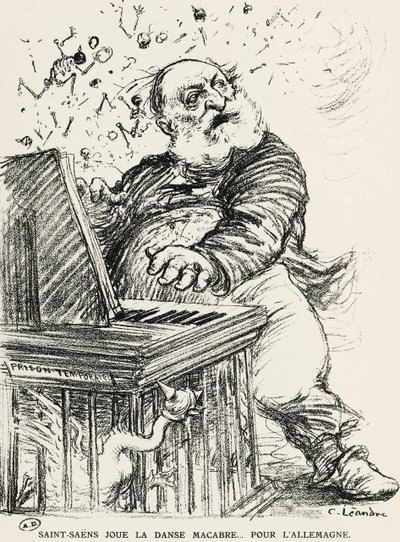 Karikatur av Charles Camille Saint-Saens, fransk komponist, pianist og organist av Charles Leandre