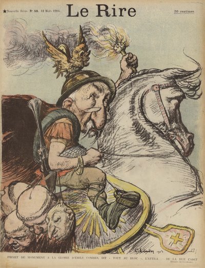 Karikatur av den franske statsministeren Emile Combes som Hunneren Attila. Illustrasjon for Le Rire av Charles Leandre