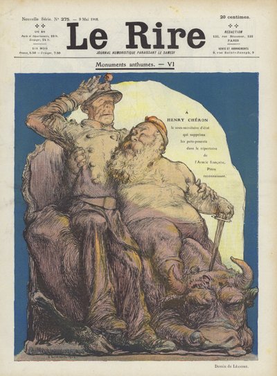 Karikatur av Henry Cheron, fransk understatssekretær for krig. Illustrasjon for Le Rire av Charles Leandre