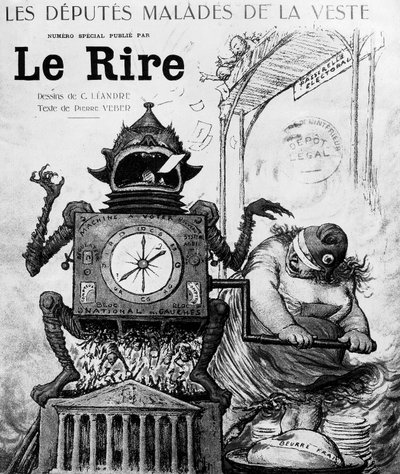 Tegneserie av Charles Leandre om stortingsvalget i 1924, publisert i papiret Le Rire 19. januar av Charles Leandre