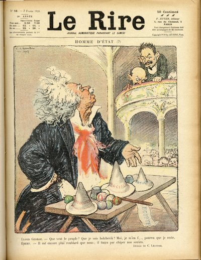 Illustrasjon for omslaget til Le Rire, 07/02/1920 - Statsmann - David Lloyd George og Ebert Friedrich (1871-1925) av Charles Leandre