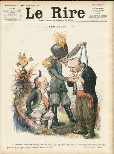 Illustrasjon av Charles Leandre (1862-1934) for omslaget til Le Lire, 25/07/14 - “” Fortryllende Monsieur Viviani å se en sosialist så nært, men hvis du var et russisk undersåtter, er det ikke den tråden jeg ville gi videre til deg." - A crondstadt - Russl av Charles Leandre