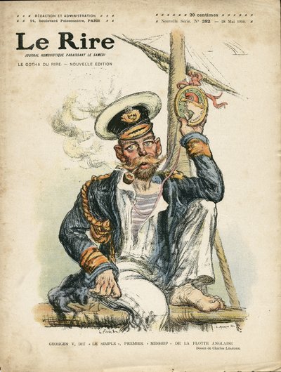Illustrasjon av Charles Leandre (1862-1934) for omslaget til Le Rire, 28/05/10 - England, Storbritannia, Folie, Maritime Marine Seaside, Smoking, Tobacco - George V (1865-1936) av Charles Leandre