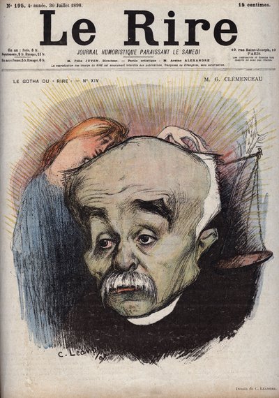 Portrett av Georges Clemenceau (1841-1929) - balansen viser til avisen La Justice"" og dens direktør, Cornelius Herz, som hadde mottatt penger fra Clemenceau - karikatur av Charles Leandre (1862-1934) i "" Le Rire"" " av 30. juli av Charles Leandre