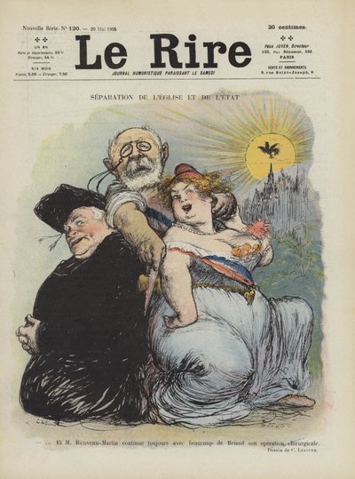 Separasjon av kirke og stat. Illustrasjon for Le Rire av Charles Leandre