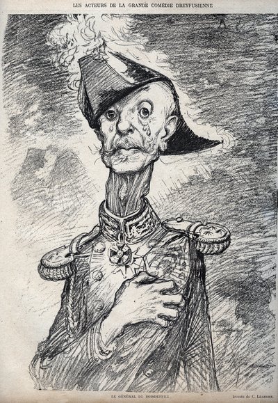 Skuespillerne i den store Dreyfussian-komedien - Portrett av Raoul Le Mouton de Boisdeffre (general fra Boisdeffre) (1839 -1919), fransk militær - tegneserie av Charles Leandre (1862-1934) i "" Le Rire""" av Charles Leandre
