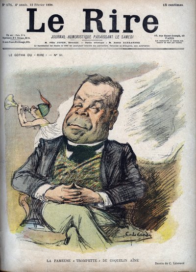 Den berømte trompeten til Poppy Aine - Portrett av Constant Poppy kalt Aine Poppy (1841-1904) - - karikatur av Charles Leandre (1862-1934) i "" Latteren"" av 12. februar av Charles Leandre