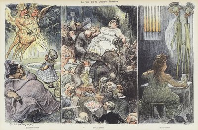 Livet til svindleren Therese Humbert. Illustrasjon for Le Rire av Charles Leandre