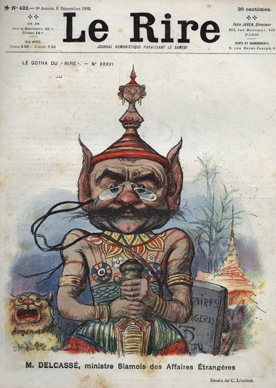 Theophile Delcasse (1852-1923), French politician - Le Gotha du “” Laughs”, No. XXXVI, M. Delcasse, Siamese Minister for Foreign Affairs - Cartoon by Charles Leandre - (6 December 1902) av Charles Leandre