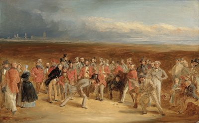 Den ferdige skissen for The Golfers: A Grand Match spilt på St. Andrews Links av Sir David Baird, Bt. og Sir Ralph Anstruther, Bt. av Balcaskie, mot Major Playfair og John Campbell, Esq., fra Glensaddell, i 1850 av Charles Lees
