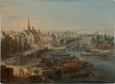 Utsikt over Arsenal, havnen Saint Paul og quai des Célestins i Paris, 1730-tallet. av Charles Léopold van Grevenbroeck