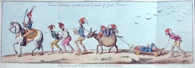 Franske frivillige som marsjerer til erobringen av Storbritannia, etset av James Gillray (1757-1815) utgitt av Hannah Humphrey i 1803 (håndfarget etsning) av Charles Lorraine (after) Smith