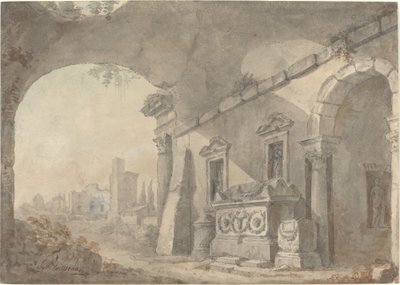 Romerske ruiner med en grav av Charles Louis Clerisseau