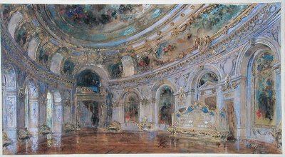 Bankettsal ved Det kongelige palass i Laeken, ca. 1910 (akvarell på papir) av Charles Louis Girault
