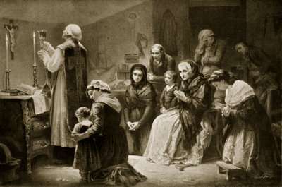 Feiring av messe under den franske revolusjonen, illustrasjon fra 'Hutchinson's History of the Nations', ca. 1915 (litho) av Charles Louis Lucien (after) Muller