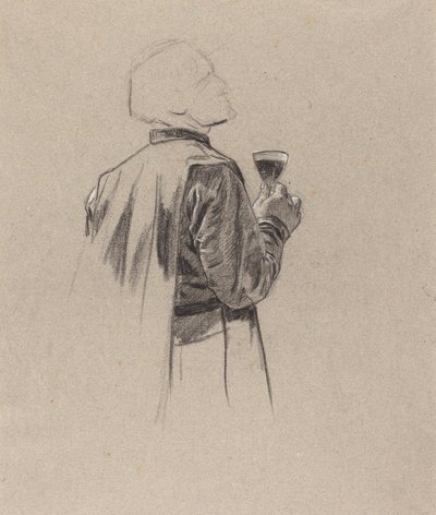 En skjeggete herre med et glass vin av Charles Louis Lucien Muller