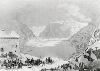Den franske hæren til førstekonsul Napoleon Bonaparte (1769-1821) ved Great St Bernard Pass Hospice, 20. mai av Charles Louis Lucien Muller