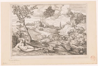 Landskap med Andromeda Guarded by the Dragon og Perseus Flying in a Cloud av Charles Macé (attributed to)