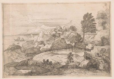 Landskap med hellig familie av Charles Macé (attributed to)