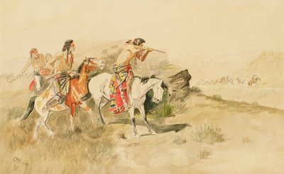 Attack on the Muleteers, ca. 1895 (blyant og wc på papir) av Charles Marion Russell