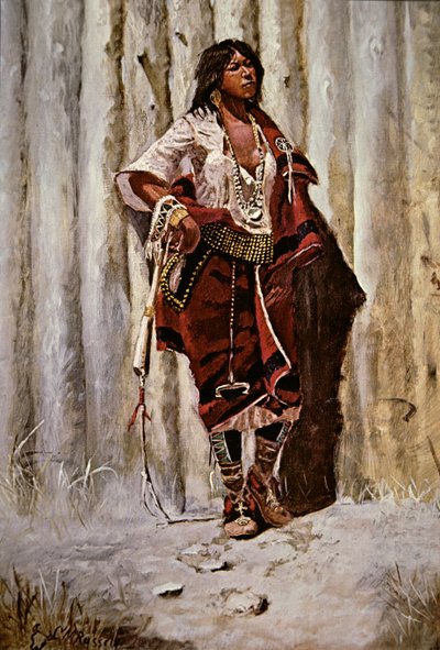 Indian Maid at the Stockade (olje på lerret) av Charles Marion Russell