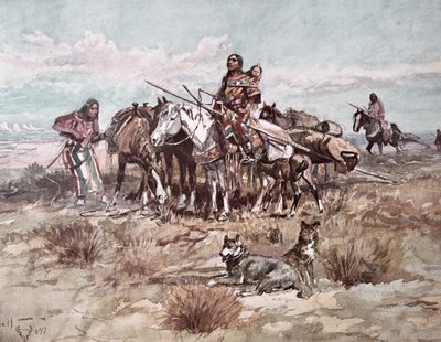 Native Americans Plains Folk flytter leir av Charles Marion Russell