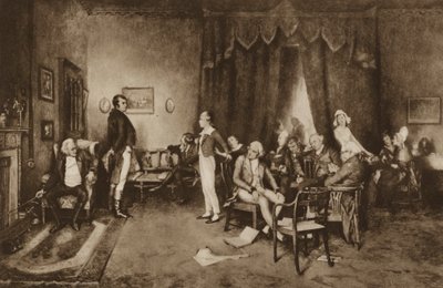 Møte mellom Robert Burns og Sir Walter Scott, Edinburgh (litho) av Charles Martin (after) Hardie
