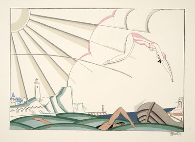 Bain de Mer fra Sports & Entertainment, pub. 1914 (stensiltrykk) av Charles Martin