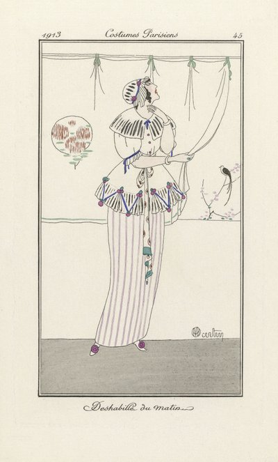 Morning negligee, fra Costumes Parisien, pub.1913 (stensiltrykk) av Charles Martin