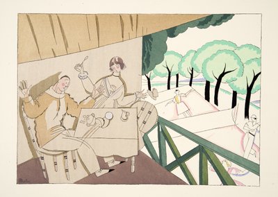 Tennis, fra Sports & Entertainment, pub. 1914 (stensiltrykk) av Charles Martin