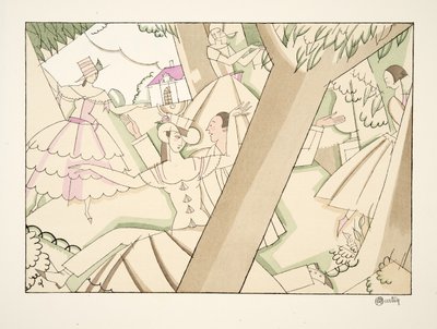 The Four Corners, fra Sports & Entertainment, pub. 1914 (stensiltrykk) av Charles Martin