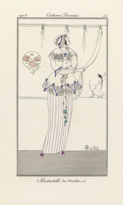 Morning Dress, fra Costumes Parisiens, pub. 1913 (stensiltrykk) av Charles Martin