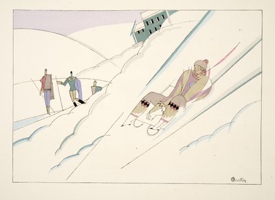 Slede, fra Sports & Entertainment, pub. 1914 (stensiltrykk) av Charles Martin