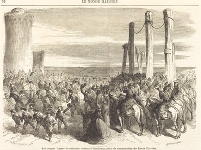 Østerriksk-prøyssiske tropper kommer inn i Hamburg ... [øverste halvdel] av Charles Maurand after Godefroy Durand