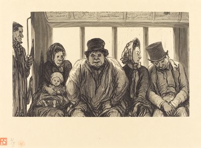 Interiør i en omnibus av Charles Maurand after Honoré Daumier