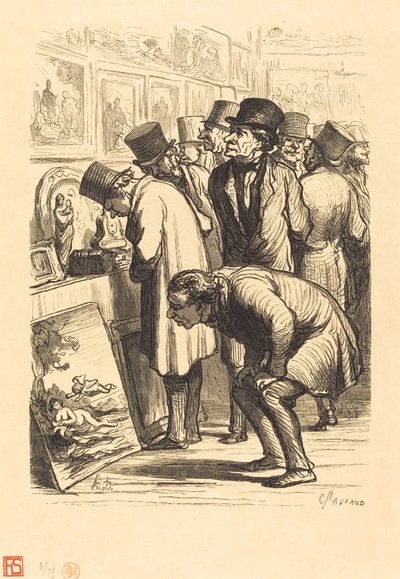 Et rom på Hotel Drouot på en utstillingsdag av Charles Maurand after Honoré Daumier