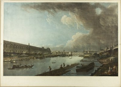 Utsikt over Tuileriene, Louvre og Pont Neuf av Charles Melchior Descourtis