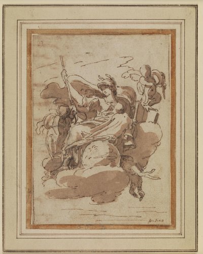 Allegorisk kvinneskikkelse, sittende på skyer av Charles Mellin