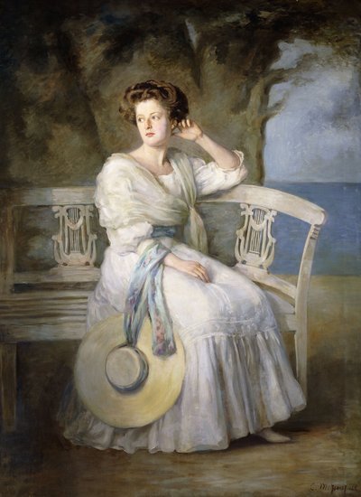 Portrett av en dame iført en blå kjole av Charles Mendelssohn Horsfall
