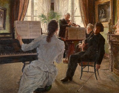 Kvartetten (olje på panel) av Charles Mertens