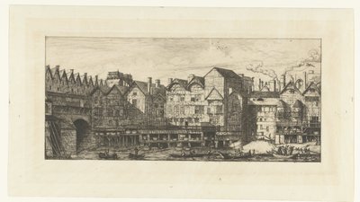 Bakfasader av buntmakerhus på Seinen nær Pont-au-Change i Paris En del av Paris slutten av det syttende århundre Partie de la cité vers la Fin du XVIIe siècle av Charles Meryon