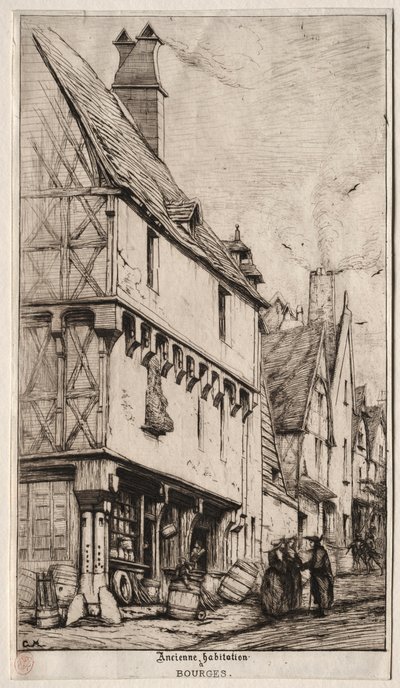 Et gammelt hus i Bourges, noen ganger kalt Musicians House, 1860. av Charles Meryon