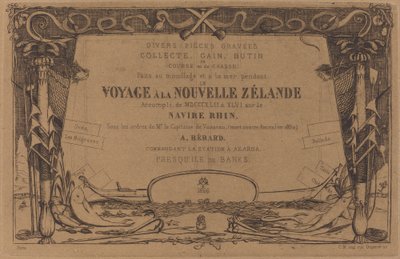 Omslag til settet med etsninger med tittelen "A Voyage to New Zealand" av Charles Meryon