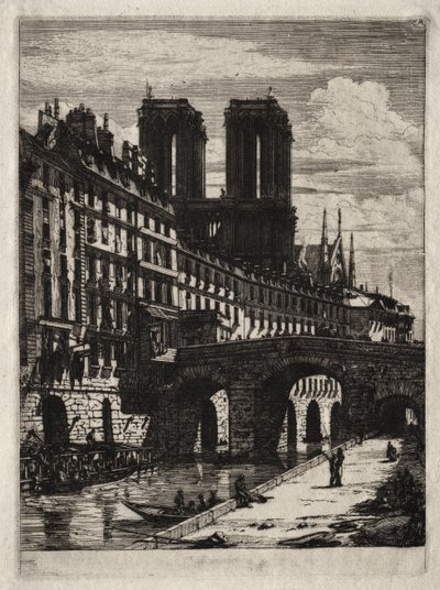 Etsninger av Paris: Den lille broen av Charles Meryon