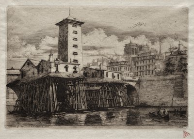 Etsninger av Paris: Notre Dame-pumpen av Charles Meryon