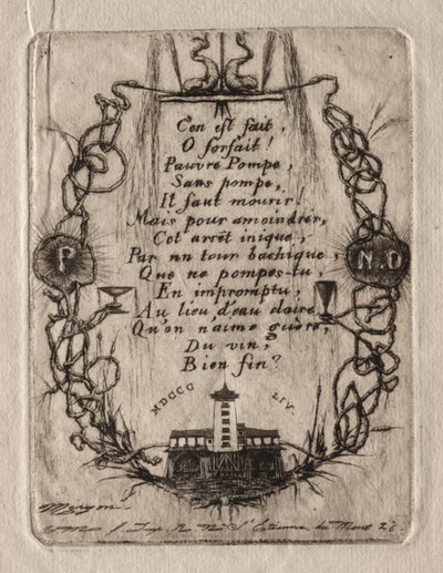Etsninger av Paris: Notre Dame-pumpen, liten plate av Charles Meryon